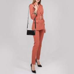 Pre Owned Karl Lagerfeld Black Logo Embossed Patent Leather Flap Shoulder Bag