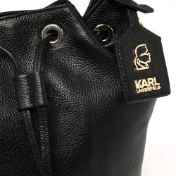Pre Owned Karl Lagerfeld Black Pebble Leather Drawstring Bucket Bag