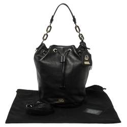 Pre Owned Karl Lagerfeld Black Pebble Leather Drawstring Bucket Bag