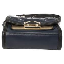 Pre Owned Karl Lagerfeld Navy Blue/Black Leather K/Kuilted Crossbody Bag