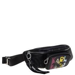 Pre Owned Karl Lagerfeld Black Leather Karlifornia Belt Bag