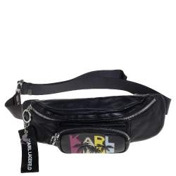 Pre Owned Karl Lagerfeld Black Leather Karlifornia Belt Bag