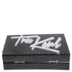 Karl Lagerfeld Black Glitter Acrylic Tres Karl Chain Box Clutch
