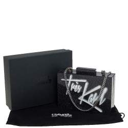 Karl Lagerfeld Black Glitter Acrylic Tres Karl Chain Box Clutch