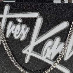 Karl Lagerfeld Black Glitter Acrylic Tres Karl Chain Box Clutch