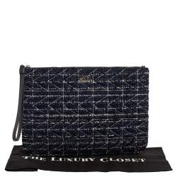 Pre Owned Karl Lagerfeld Blue/Black Quilted Tweed and Leather Zip Clutch