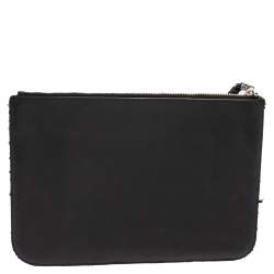 Pre Owned Karl Lagerfeld Blue/Black Quilted Tweed and Leather Zip Clutch