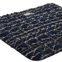 Pre Owned Karl Lagerfeld Blue/Black Quilted Tweed and Leather Zip Clutch