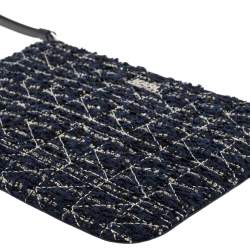 Pre Owned Karl Lagerfeld Blue/Black Quilted Tweed and Leather Zip Clutch