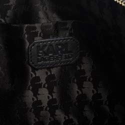 Pre Owned Karl Lagerfeld Blue/Black Quilted Tweed and Leather Zip Clutch