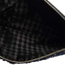 Pre Owned Karl Lagerfeld Blue/Black Quilted Tweed and Leather Zip Clutch