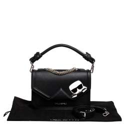 Pre Owned Karl Lagerfeld Black/White Leather K/ikonik Klassik Shoulder Bag