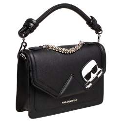 Pre Owned Karl Lagerfeld Black/White Leather K/ikonik Klassik Shoulder Bag