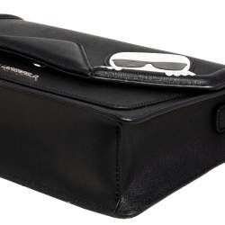Pre Owned Karl Lagerfeld Black/White Leather K/ikonik Klassik Shoulder Bag