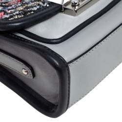 Pre Owned Karl Lagerfeld Grey Leather and Tweed Crossbody Bag