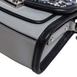 Pre Owned Karl Lagerfeld Grey Leather and Tweed Crossbody Bag