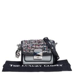 Pre Owned Karl Lagerfeld Grey Leather and Tweed Crossbody Bag