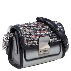 Pre Owned Karl Lagerfeld Grey Leather and Tweed Crossbody Bag