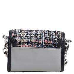 Pre Owned Karl Lagerfeld Grey Leather and Tweed Crossbody Bag