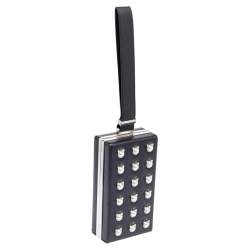 Pre Owned Karl Lagerfeld Black Leather Nyc Choupette Pearl Embellished Clutch