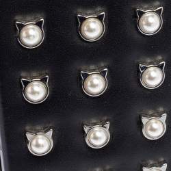 Pre Owned Karl Lagerfeld Black Leather Nyc Choupette Pearl Embellished Clutch