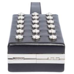 Pre Owned Karl Lagerfeld Black Leather Nyc Choupette Pearl Embellished Clutch