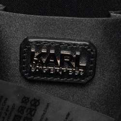 Pre Owned Karl Lagerfeld Black Leather Nyc Choupette Pearl Embellished Clutch