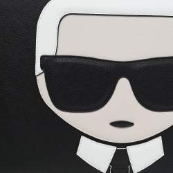 Pre Owned Karl Lagerfeld Black Leather Ikonik Top Zip Clutch