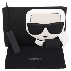 Pre Owned Karl Lagerfeld Black Leather Ikonik Top Zip Clutch