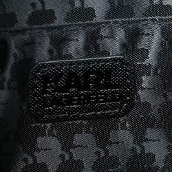 Pre Owned Karl Lagerfeld Black Leather Ikonik Top Zip Clutch