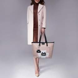 Karl Lagerfeld Salmon Pink/Black Coated Canvas and Leather Team Karl Tote