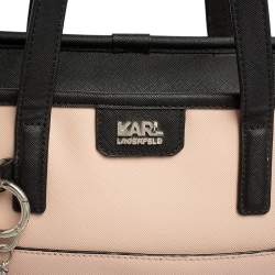 Karl Lagerfeld Salmon Pink/Black Coated Canvas and Leather Team Karl Tote