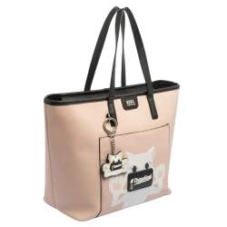 Karl Lagerfeld Salmon Pink/Black Coated Canvas and Leather Team Karl Tote