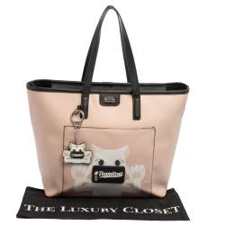 Karl Lagerfeld Salmon Pink/Black Coated Canvas and Leather Team Karl Tote