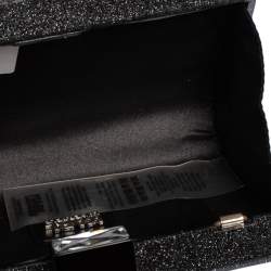 Karl Lagerfeld Black/Silver Glitter Acrylic Minaudiere Diamonds Chain Box Clutch