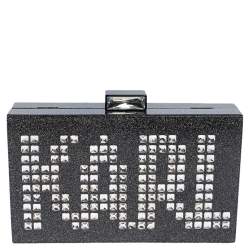 Karl Lagerfeld Black/Silver Glitter Acrylic Minaudiere Diamonds Chain Box Clutch