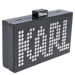 Karl Lagerfeld Black/Silver Glitter Acrylic Minaudiere Diamonds Chain Box Clutch