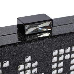 Karl Lagerfeld Black/Silver Glitter Acrylic Minaudiere Diamonds Chain Box Clutch