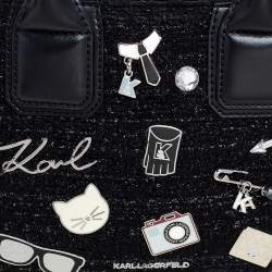 Karl Lagerfeld Black Leather And Tweed K/Klassik Pins Mini Tote
