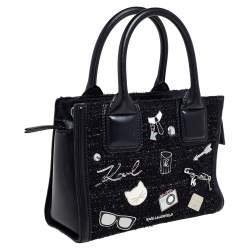 Karl Lagerfeld Black Leather And Tweed K/Klassik Pins Mini Tote