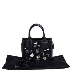 Karl Lagerfeld Black Leather And Tweed K/Klassik Pins Mini Tote