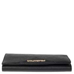 Pre Owned Karl Lagerfeld Black Leather Long Trifold Wallet