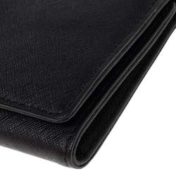 Pre Owned Karl Lagerfeld Black Leather Long Trifold Wallet