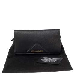 Pre Owned Karl Lagerfeld Black Leather Long Trifold Wallet