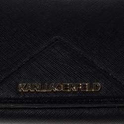 Pre Owned Karl Lagerfeld Black Leather Long Trifold Wallet