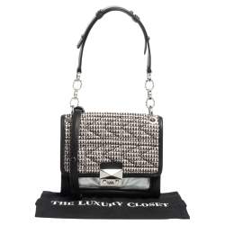 Pre Owned Karl Lagerfeld Black/Silver Leather and Tweed K/Kuilted Stud Shoulder Bag