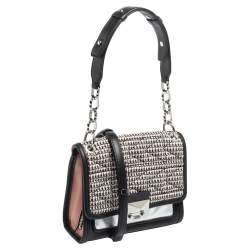Pre Owned Karl Lagerfeld Black/Silver Leather and Tweed K/Kuilted Stud Shoulder Bag