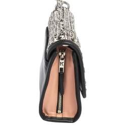 Pre Owned Karl Lagerfeld Black/Silver Leather and Tweed K/Kuilted Stud Shoulder Bag