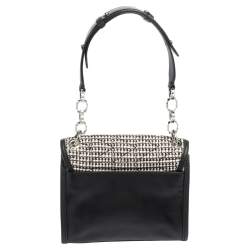 Pre Owned Karl Lagerfeld Black/Silver Leather and Tweed K/Kuilted Stud Shoulder Bag