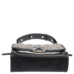 Pre Owned Karl Lagerfeld Black/Silver Leather and Tweed K/Kuilted Stud Shoulder Bag